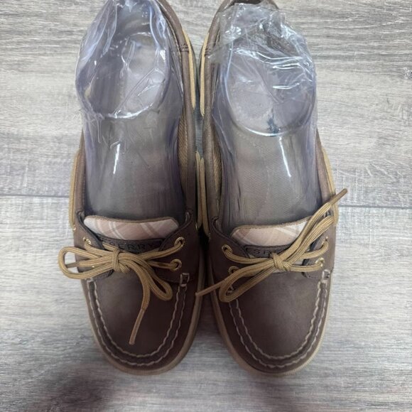 Sperry Angelfish Brown Leather Plaid Accent Boat Shoes Women's Size 7 - Picture 2 of 7